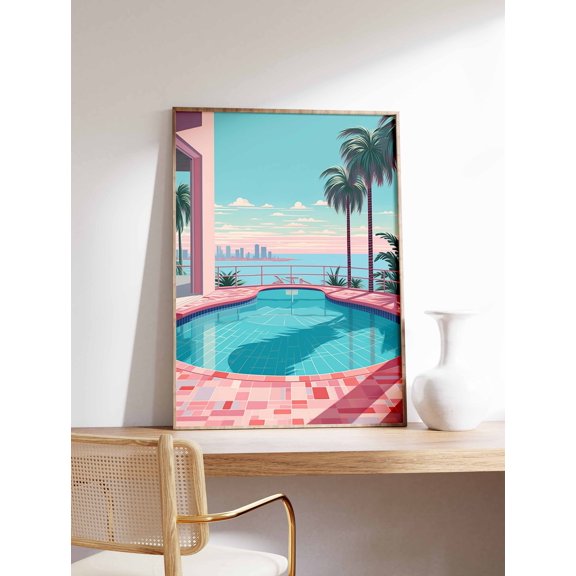 Miami Swimming Pool Print, Retro 80s Beach Pop Art Poster Physical Wall Art , Poster Print Only