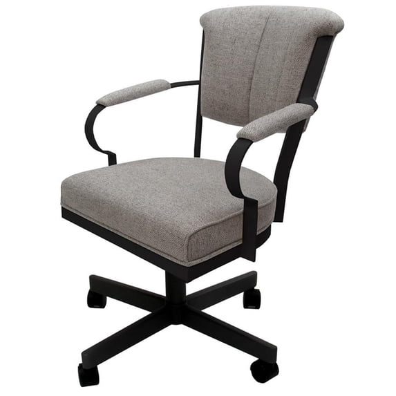 Miami Swivel Dining Caster Chair - Portwood Ash Fabric - Black Metal ...