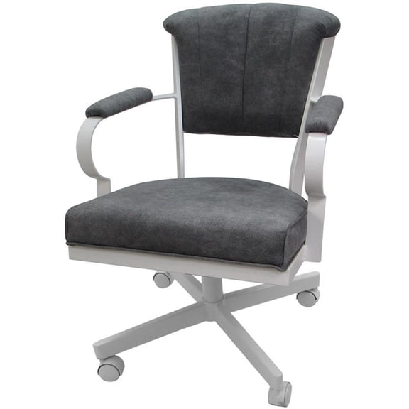 Miami Swivel Tilt Metal Caster Chair - Charcoal Gray Fabric- White Frame