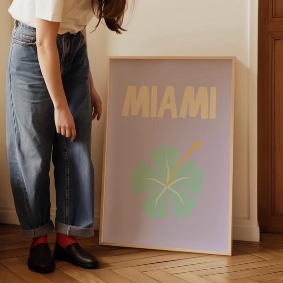 Miami Travel Light Purple And Yellow Preppy Destination Portrait Decor Unframed Paper Print