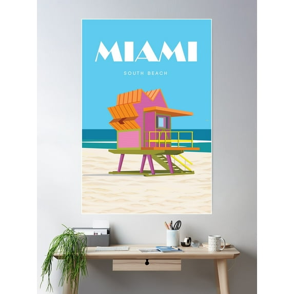 Miami Travel Poster South Beach Vintage Retro Poster Wall Art, Modern Wall Decor For Living Room Bedroom, 16x24 UNFRAMED