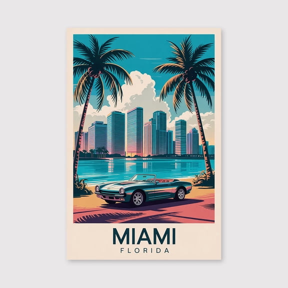 Miami Travel Print Canvas Florida Wall Art Miami City Canvas Beach Decor Canvas for Sunshine Art Deco Architecture Art Print Canvas-1WN1835