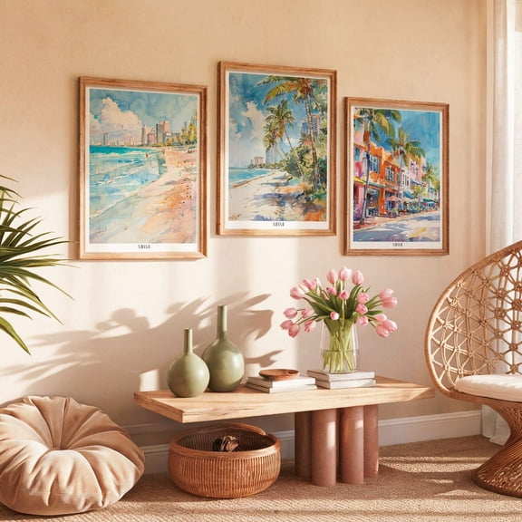 Miami Tropical Beach Palm Trees Wall Art Print, Wall Buddy, Studio And Gallery Wall Decor