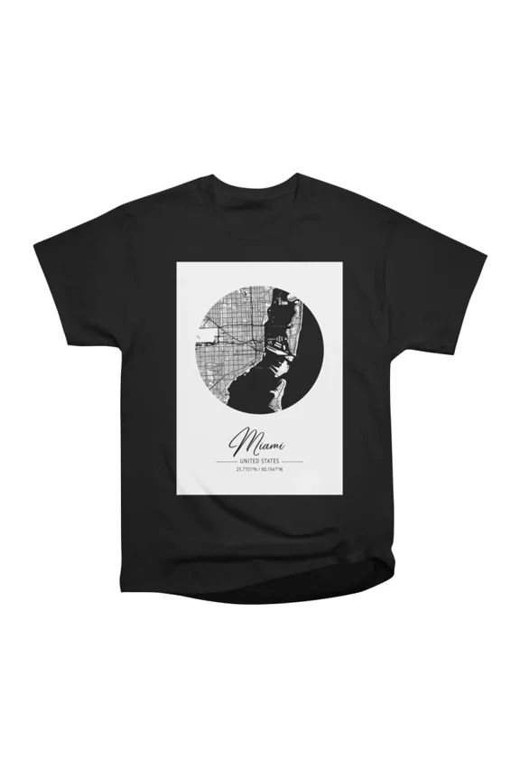 Miami United States Black Water City Map T-Shirt Tee Gift For Him Merch For Her Apparel Fo