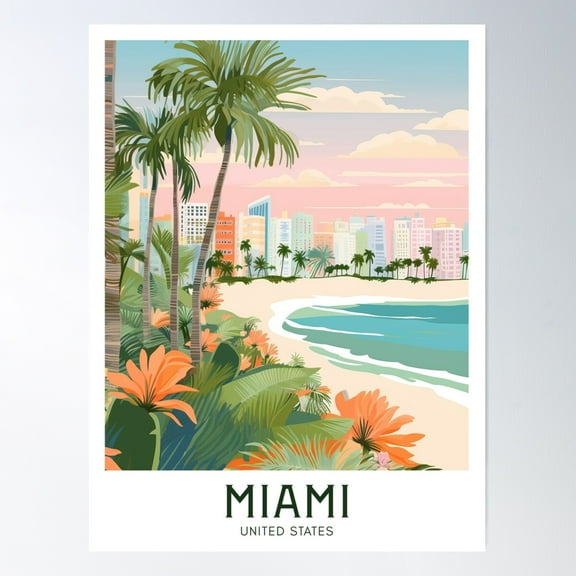 Miami, United States Travel Poster Poster Wall Art, Modern Wall Decor For Living Room Bedroom, 8x12 UNFRAMED