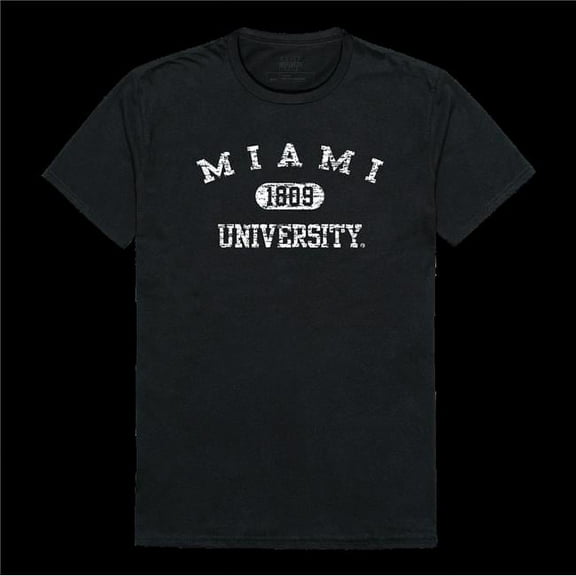 Miami University, Ohio RedHawks Distressed Arch College T-Shirt, Black - Small