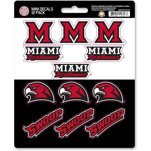 Miami University Redhawks 12-Piece Mini Decal Sticker Set, 5x6 Inch Sheet, Gift for football fans for any hard surfaces around home, automotive, personal items