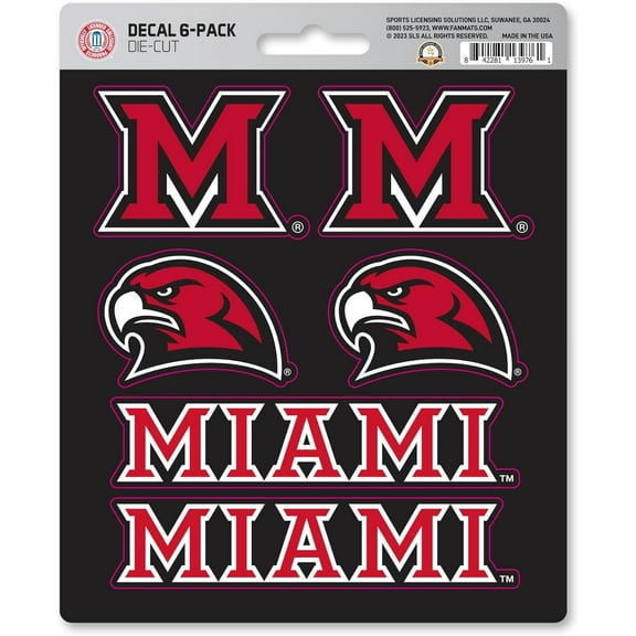 Miami University Redhawks 6-Piece Decal Sticker Set, 5x6 Inch Sheet, Gift for football fans for any hard surfaces around home, automotive, personal items