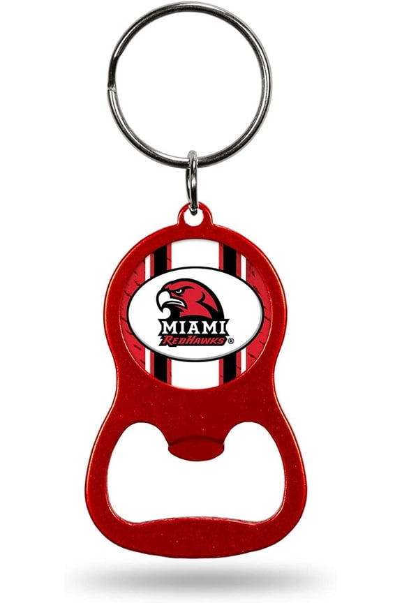 Miami University Redhawks Premium Solid Metal Bottle Opener Keychain, Key Ring, Team Color