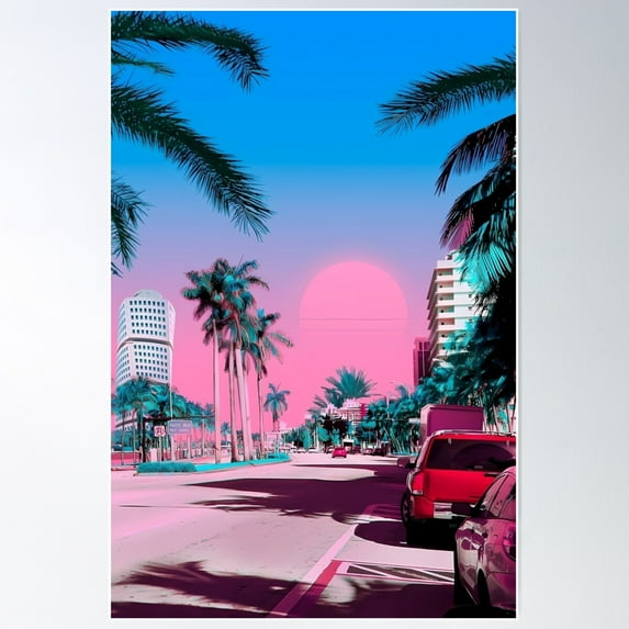 Miami Vibes Poster Wall Art, Modern Wall Decor For Living Room Bedroom, 12x18 UNFRAMED