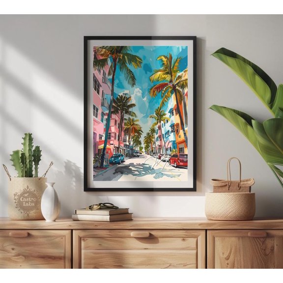 Miami Vibrant Cityscape Tropical Home Decor Cityscape Portrait Decor Unframed Paper Print