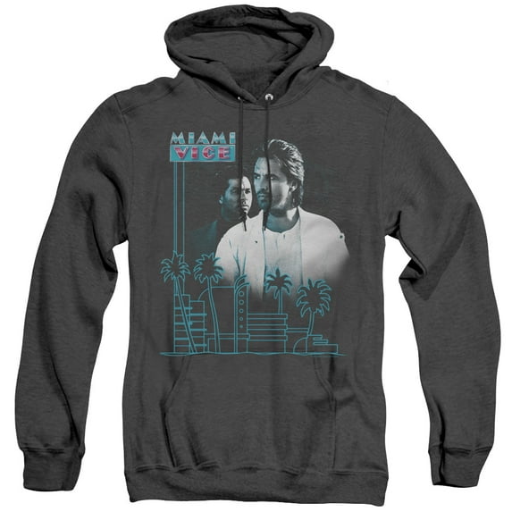 Miami Vice Looking Out Adult Heather Hoodie Sweatshirt Black