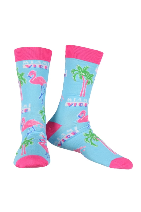 Miami Vice Socks Men's Flamingos and Palms All Over Design Adult Mid-Calf Crew Socks