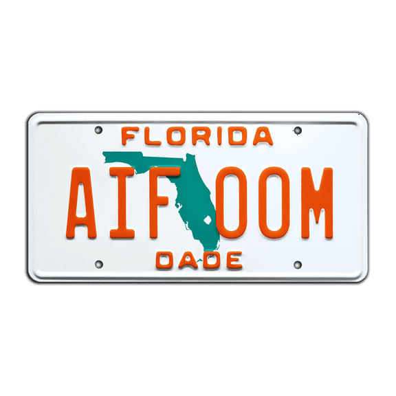 Miami Vice | Sonny Crockett's Ferrari Testarossa | AIF 00M | Metal Stamped Replica Prop License Plate