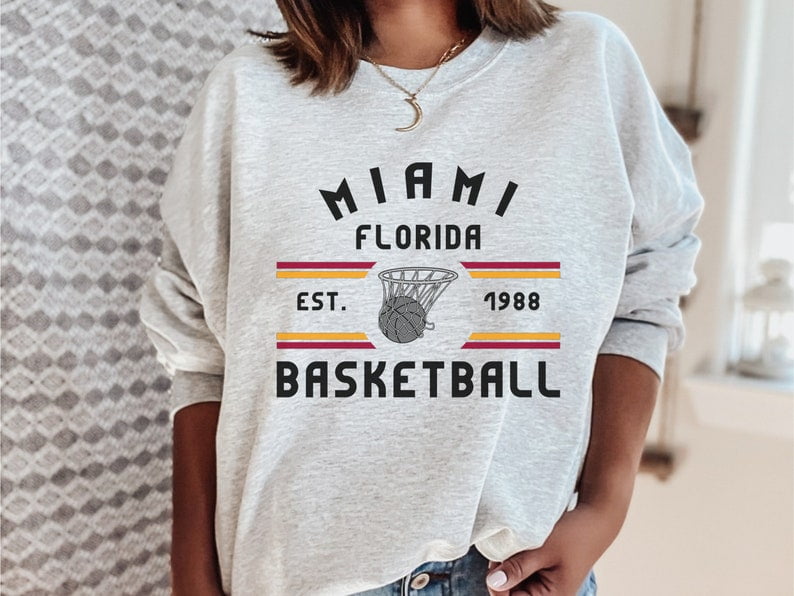 Miami Vintage Game Day Basketball Sweatshirt Retro 90s Miami Crewneck Heat Fan Gifts Miami Heat Sweatshirt Cute Heat Shirt Heat Tee