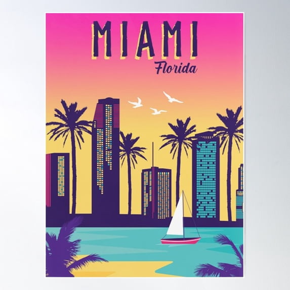Miami Vintage Poster Poster Poster Wall Art, Modern Wall Decor For Living Room Bedroom, 16x24 UNFRAMED