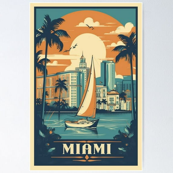 Miami Vintage Poster Poster Wall Art, Modern Wall Decor For Living Room Bedroom, 16x24 UNFRAMED