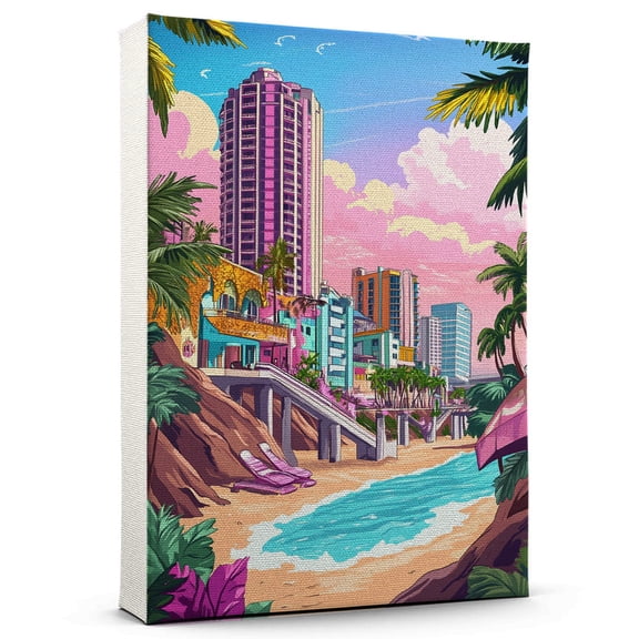 Miami Vintage Travel Canvass, Florida Canvas Wall Art, Miami Canvas Wall Art, Florida Wall Art Picture Print Decor - 105AZ883