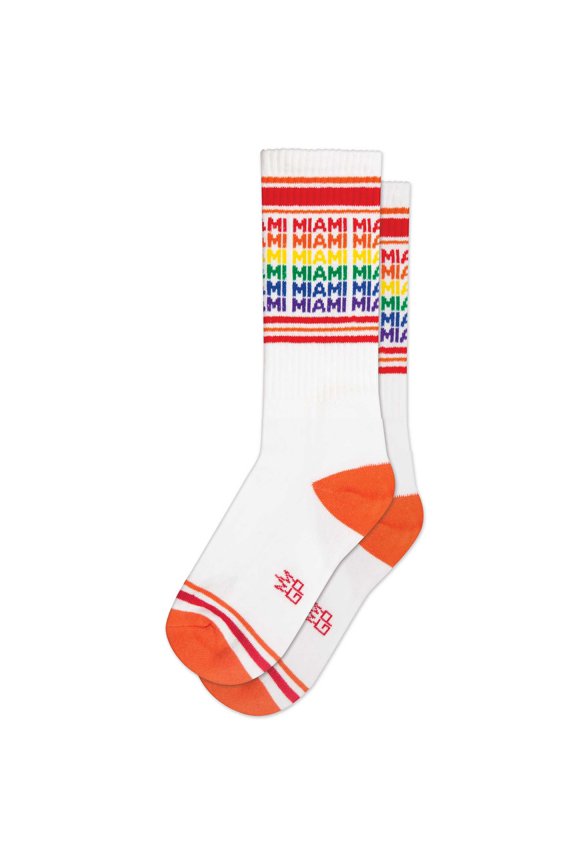 Miami -Vintage-inspired rainbow Unisex Crew Socks by Gumball Poodle