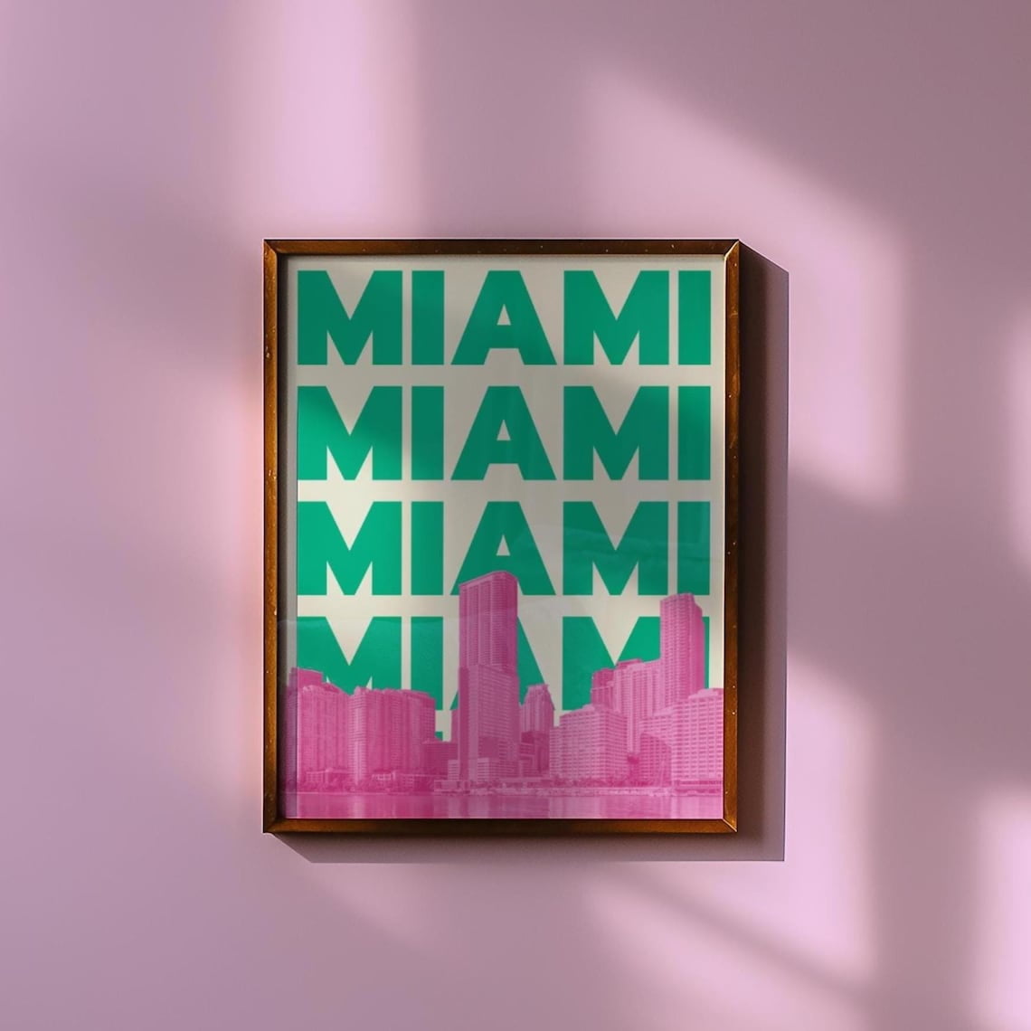 Miami Wall Art Green And Pink Florida Travel Print Miami Skyline Print ...
