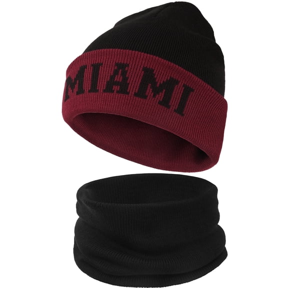 Miami Winter Knit Hat & Scarf Set – Thick Football Style Beanie & Neck Warmer Combo, Unisex Cold-Weather Accessories
