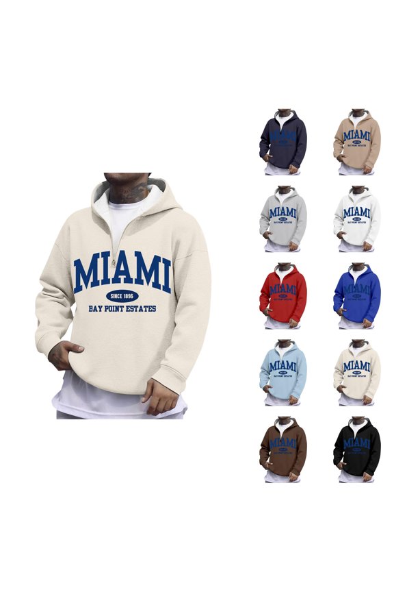 Miami since 1896 Bay Point Estates Quarter Zip Pullover Men Long Sleeve Graphic Hooded Sweatshirt Mens Hoodie Streetwear