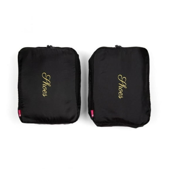 Miamica 2 Pc Travel Shoe Bag Packing Cube - Black & Gold