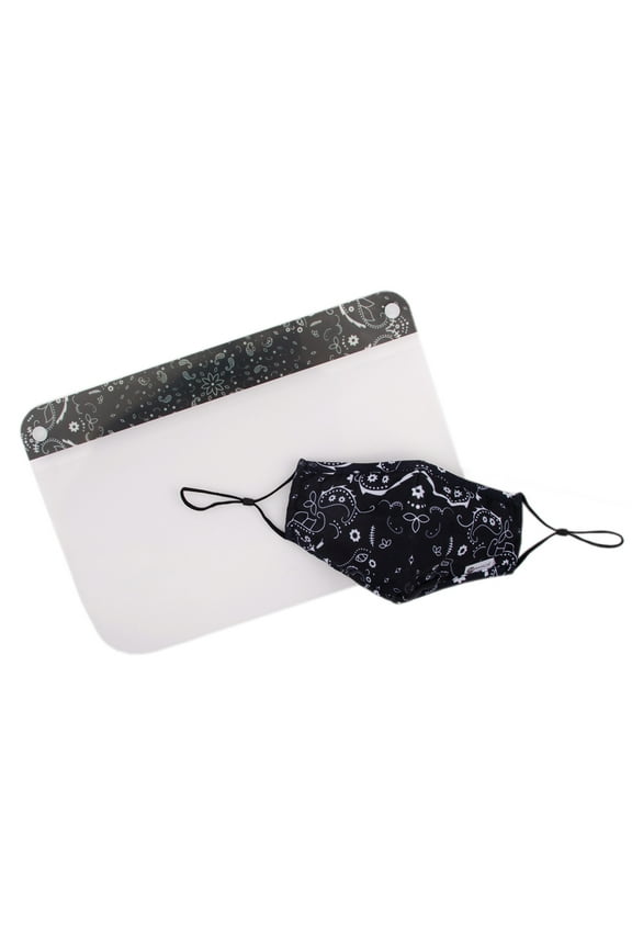 2 Piece Coordinating Reusable Face Shield and Face Mask - Black Bandana