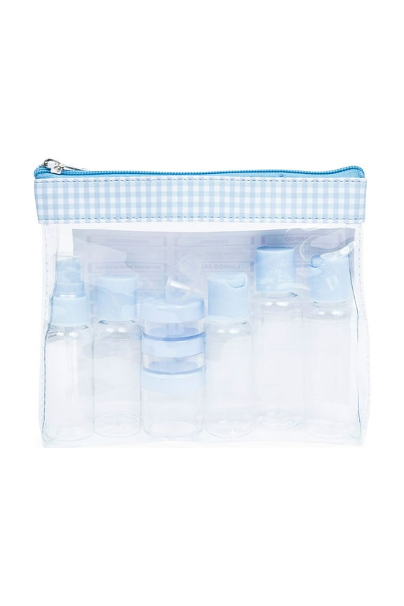 Clear TSA Carry On Travel Size Toiletries 3oz Bottles Bag Blue Gingham