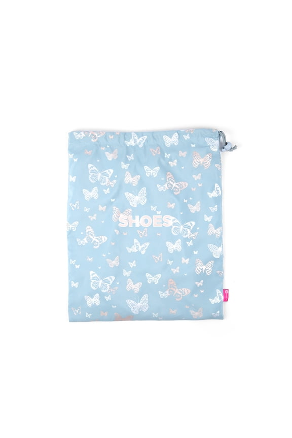 Shoe Bag, Blue Butterfly 11 x 9 x 0.25 with Interior Divider Fits 1-2 Pairs of Shoes