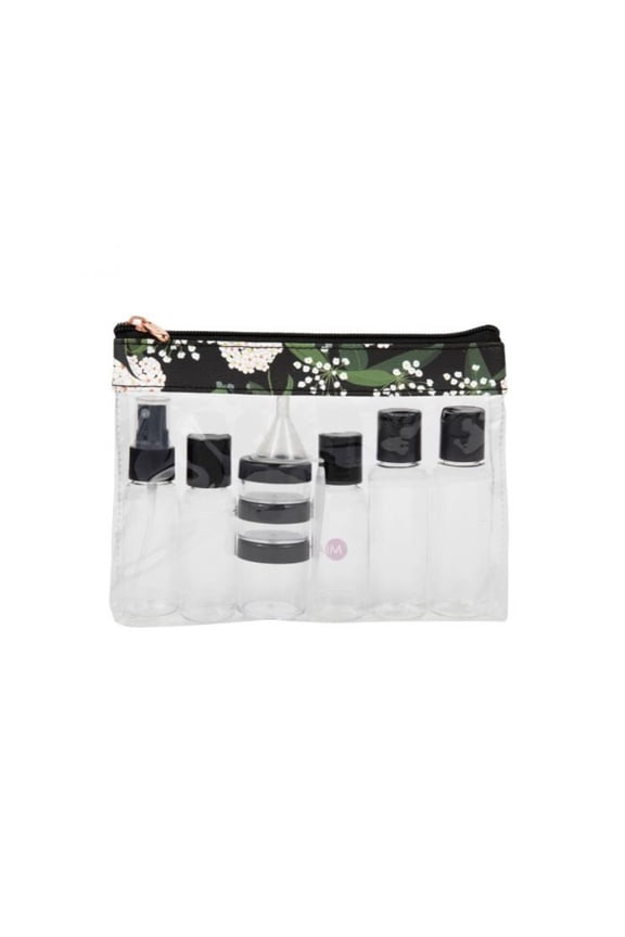 TSA Compliant Carry On Case Assorted Bottles- Black Floral