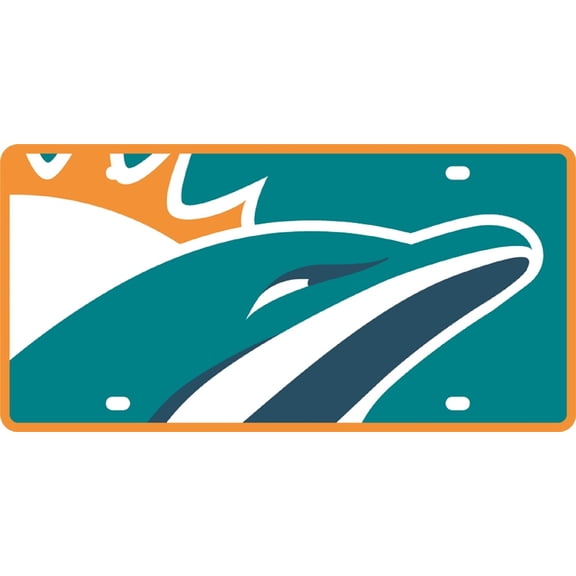 Miamki Dolphins Premium Laser Cut Tag License Plate, Mega Logo Design, Acrylic Inlaid, 12x6 Inch