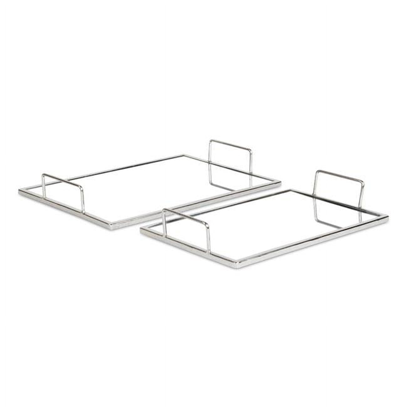 Mianzi Rectangular Handled Silver Metal Trays Set of 2