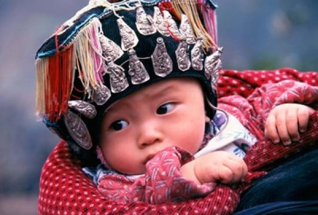 Miao Baby Wearing Traditional Hat China Canvas Art - Keren Su DanitaDelimont (18 x 12)