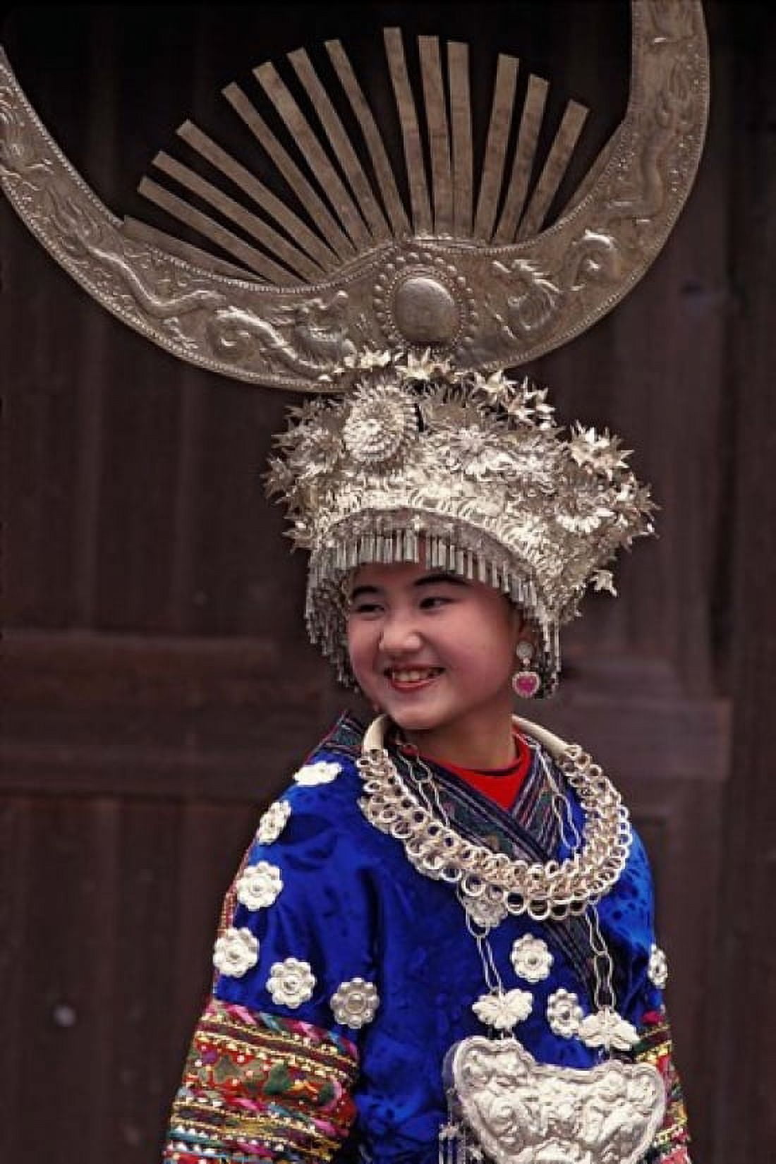 Miao Girl in Traditional Silver Hairdress and Costume China Canvas Art - Keren Su DanitaDelimont (24 x 36)