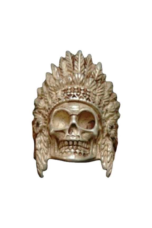 Miao Silver engrave Crown skeleton King Skull Head Jewelry Hand Ring Old Chinese