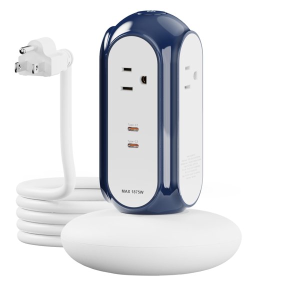 MiaoLab Power Strip Tower with 2 USB-C Ports (30W) + 4 AC Outlets, 1420J Surge Protector Power Strip with Overload Protection, 6.6FT Extension Cord with Multiple Outlets, 1875W/15A Charging Station
