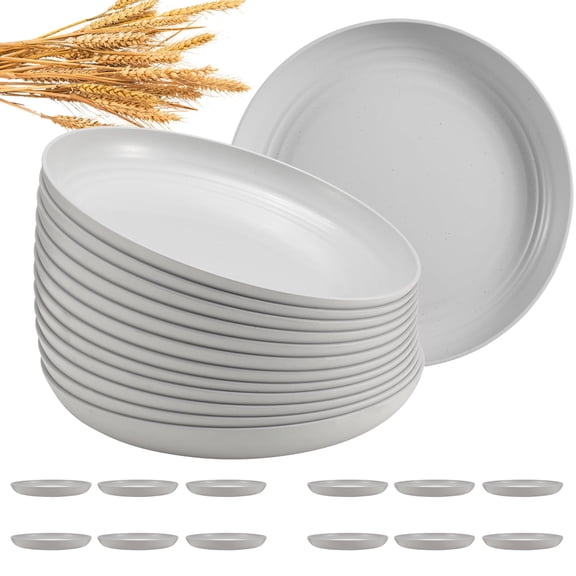 Miaocao 12 Pcs Unbreakable Deep Dinner Plates Set, 10 inch Reusable Plastic Wheat Straw Plates, Microwave and Dishwasher Safe Plate for Kitchen, Lightweight Plate for Dessert, BPA Free, 6 Colors