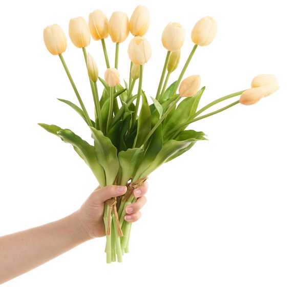 Miaocao 15 Pcs White Tulips Artificial Flowers Faux Tulips Real Touch Latex Fake Flower Bouquet for Spring Wedding Home Décor Centerpiece Arrangements