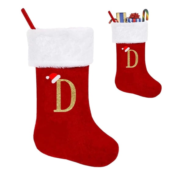 Miaocao 18.11 Inch Red Velvet Monogram Christmas Stocking, Personalized Embroidered Xmas Hanging Ornament for Fireplace Home Party Decor
