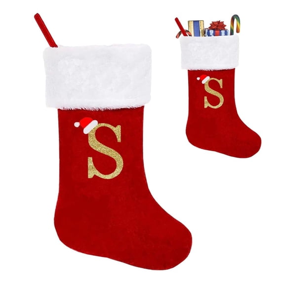 Miaocao 18.11in Initial Stocking Christmas for Family Kids, Embroidered Letter Red Velvet Monogrammed Christmas Stocking for Christmas Pendant Home Hanging Ornaments Party Decoration Xmas Stocking