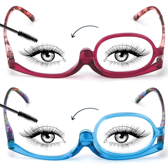 Miaocao 2 Pack Makeup Reading glasses for Women, Makeup Readers for Women with Spring Hinge, One Eye Cosmetic Readers Rotating Lens