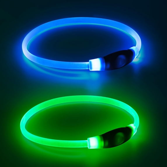 Miaocao 2 Packs Light Up Dog Collar, LED Dog Collar, USB Rechargeable Dog Lights for Night Walking, Adjustable Glow in The Dark Collars for Small Medium Large Dogs, Waterproof Safety Pets Lights