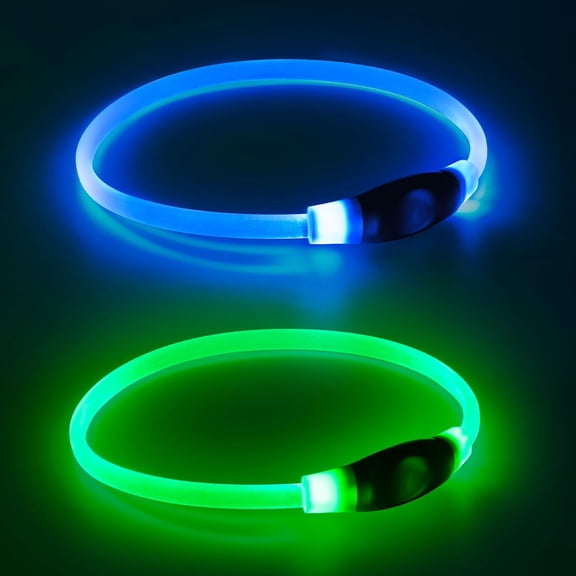 Miaocao 2 Packs Light Up Dog Collar, LED Dog Collar, USB Rechargeable Dog Lights for Night Walking, Adjustable Glow in The Dark Collars for Small Medium Large Dogs, Waterproof Safety Pets Lights