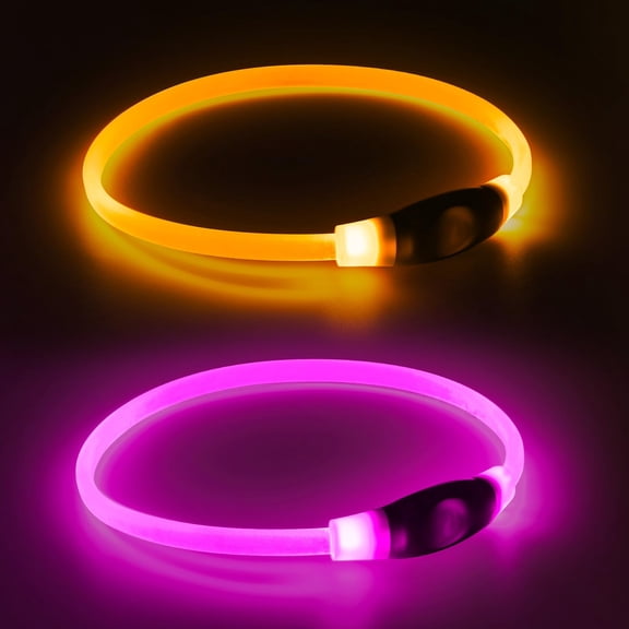 Miaocao 2 Packs Light Up Dog Collar, LED Dog Collar, USB Rechargeable Dog Lights for Night Walking, Adjustable Glow in The Dark Collars for Small Medium Large Dogs, Waterproof Safety Pets Lights