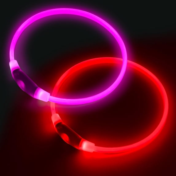Miaocao 2 Packs Light Up Dog Collar, LED Dog Collar, USB Rechargeable Dog Lights for Night Walking, Adjustable Glow in The Dark Collars for Small Medium Large Dogs, Waterproof Safety Pets Lights