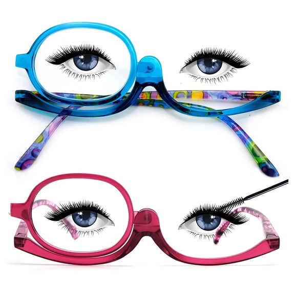 Miaocao 2 Pairs Eye Make Up Reading Glasses Womens Magnifying Cosmetic Readers Rotating Makeup Glasses for Women