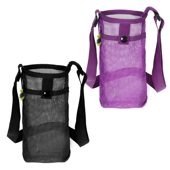 Miaocao 2 Pcs Large Water Bottle Bag with Strap, Mesh Water Bottle Carrier Holder Crossbody Water Sling Bag Shoulder Strap and Pocket - Walking Sports Hiking Camping (Pink+Light Blue)