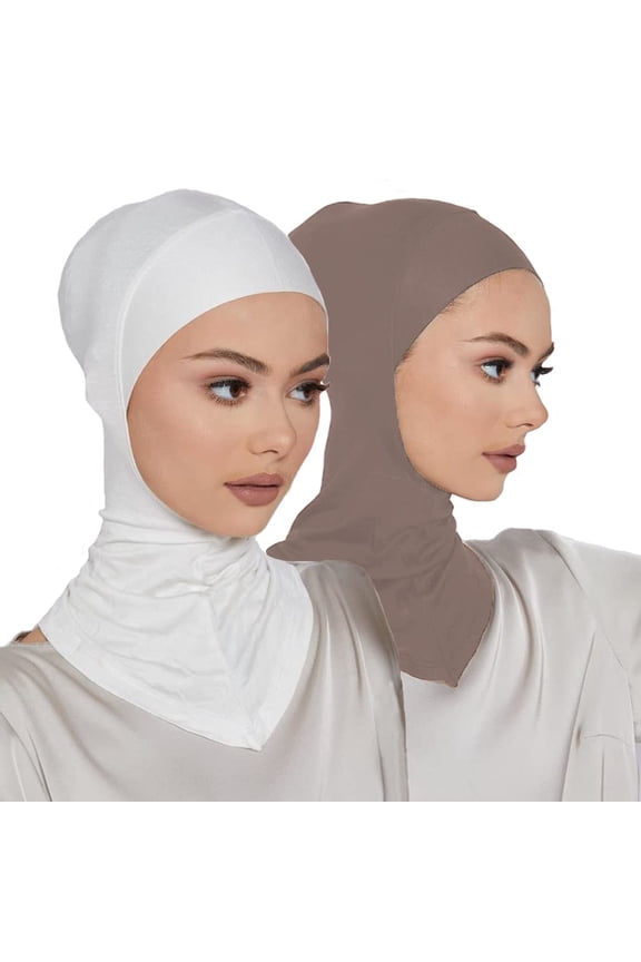 2 Pieces Modal Hijab Cap Adjustable Muslim Stretchy Turban Full Cover Shawl Undercap Full Neck Coverage for Women