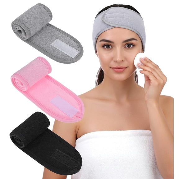 Miaocao 3 Pack Face Wash Headband, Adjustable Spa Headbands for Women, Non-Slip Terry Cloth Headband for Facial, Makeup & Shower, Soft Stretchable Hair Band